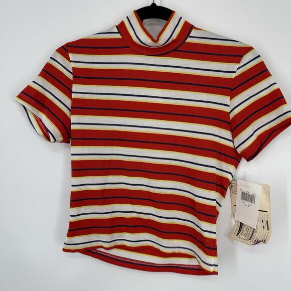 Rampage Vintage Deadstock Crop Top size Medium Highneck Red multi Stripe zipper - Picture 10 of 11